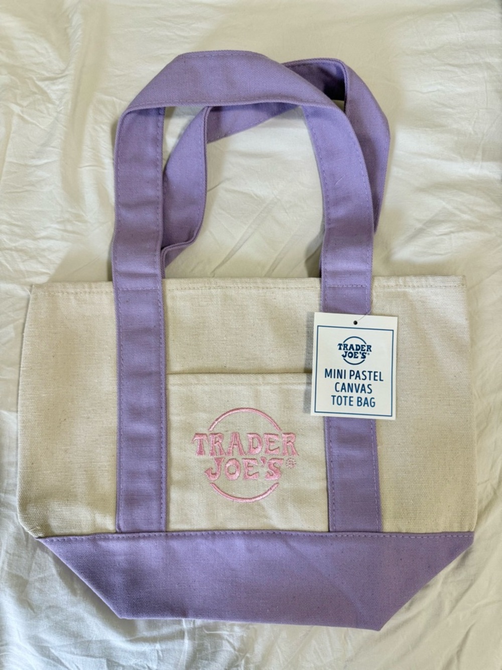 NWT Trader Joe’s mini pastel canvas tote bag